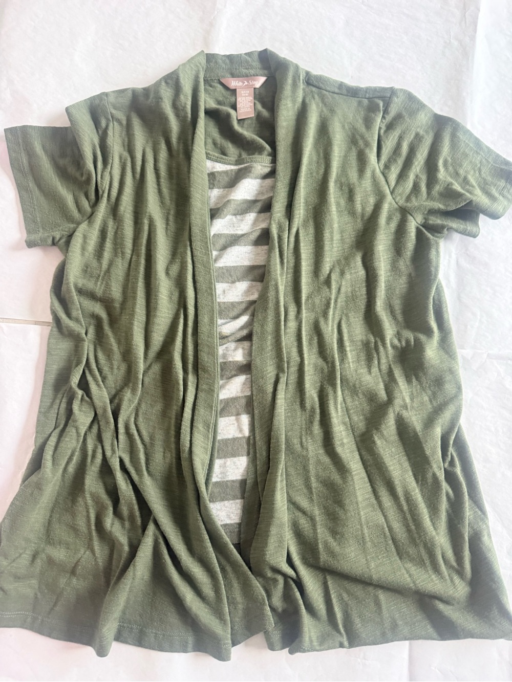 White Stag Olive Green Open-Front Short Sleeve Cardigan